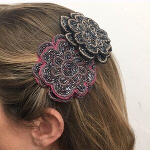 Colette Malouf Slate Embroidered Floral Hair clip